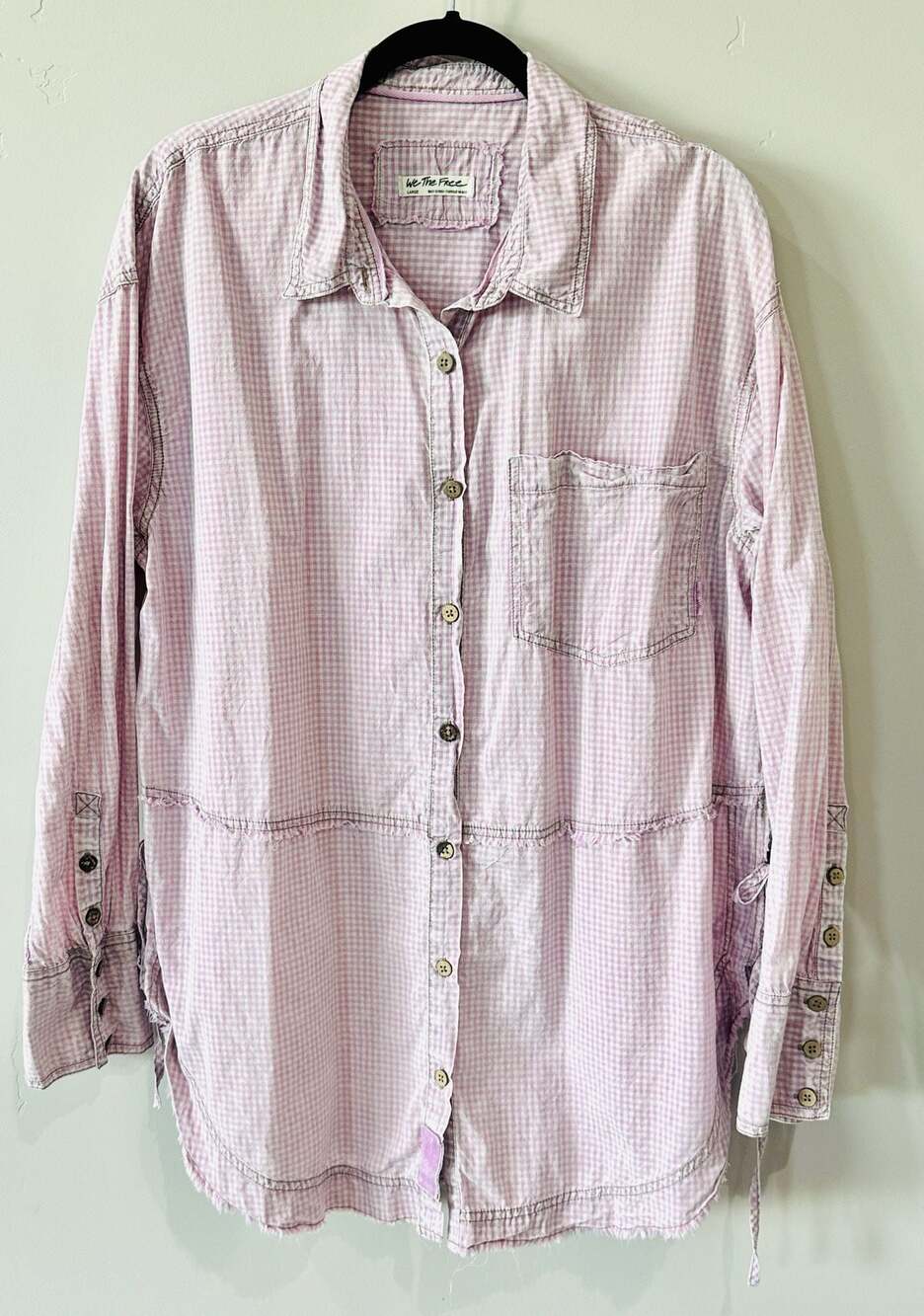 We The Free Pink Gingham Check Oversized Button-Up Oversized Shirt Large